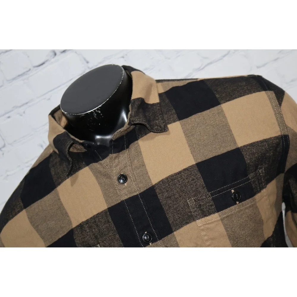 J. Crew Flannel Shirt Men XLT TALL Tan Black Buffalo Plaid Herringbone Classic